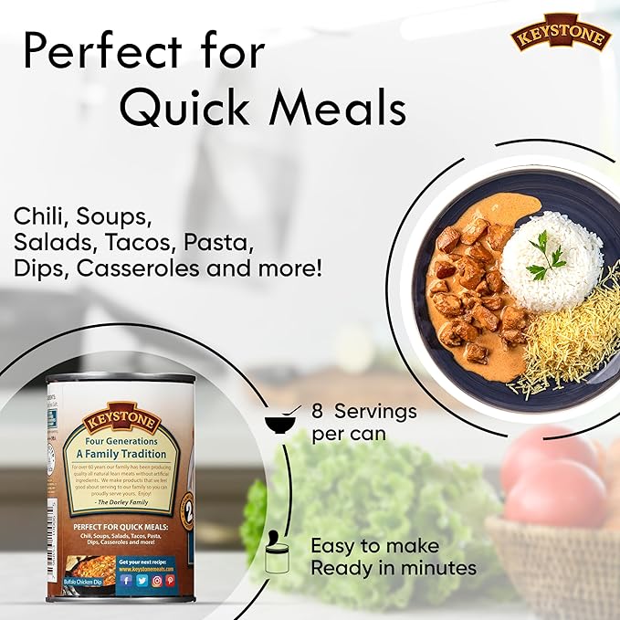 Keystone All Natural Premium Canned Chicken 14.5 Oz Fully Cooked | No Water Added | Ready to Meat | Quick Meals Emergency Survival Food Canned Meat Pack of 24