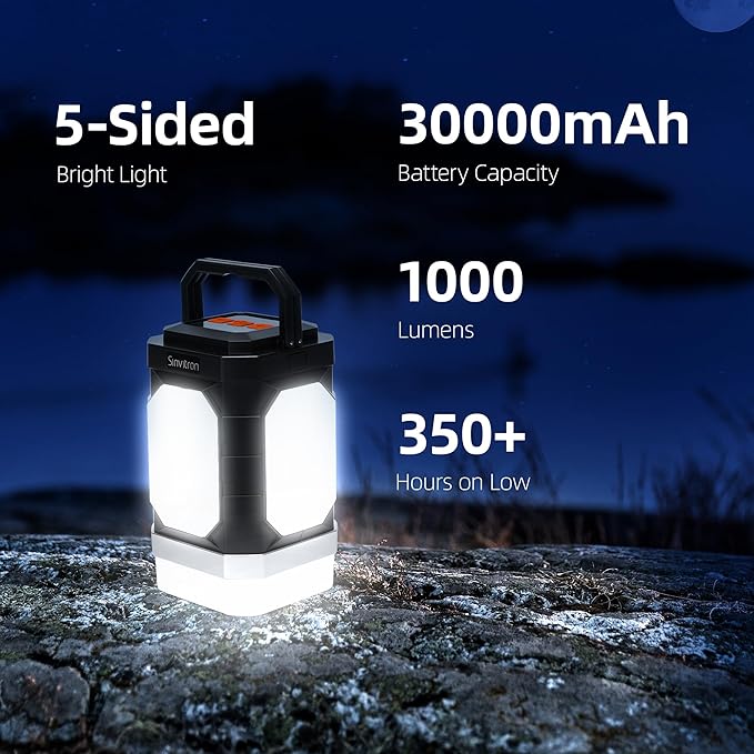 Sinvitron Camping Lantern Rechargeable??0,000mAh Portable Camping Lights, QC3.0 Fast Charging,1000 Lumens,350H Runtime,IPX5 Waterproof Emergency Light for Hurricanes,Power Outages,Camping