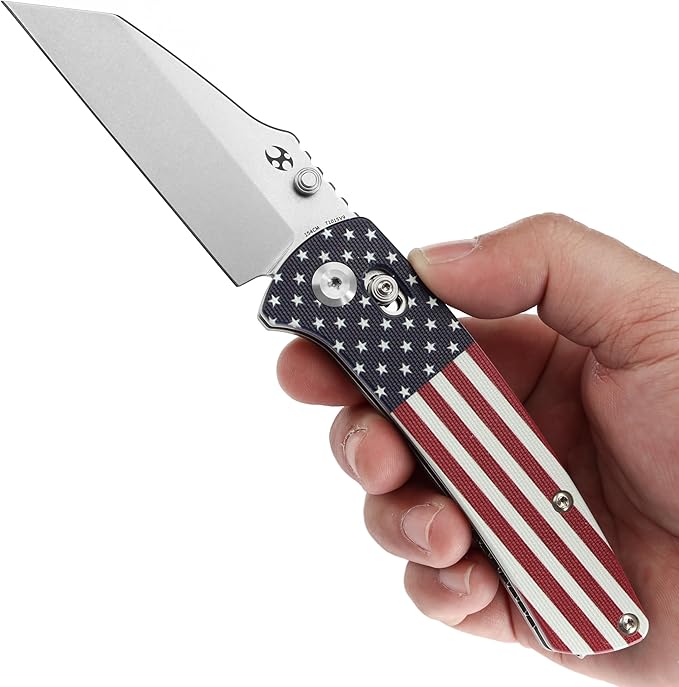 KANSEPT Main Street Pocket Folding Knife, 3.36 Inch 154CM Sharp Steel Blade, American Flag G10 Handle with Axis Lock and Thumb Stud, Perfect Clip for Camping Hiking Fishing Gift Everyday Carry T1015v9