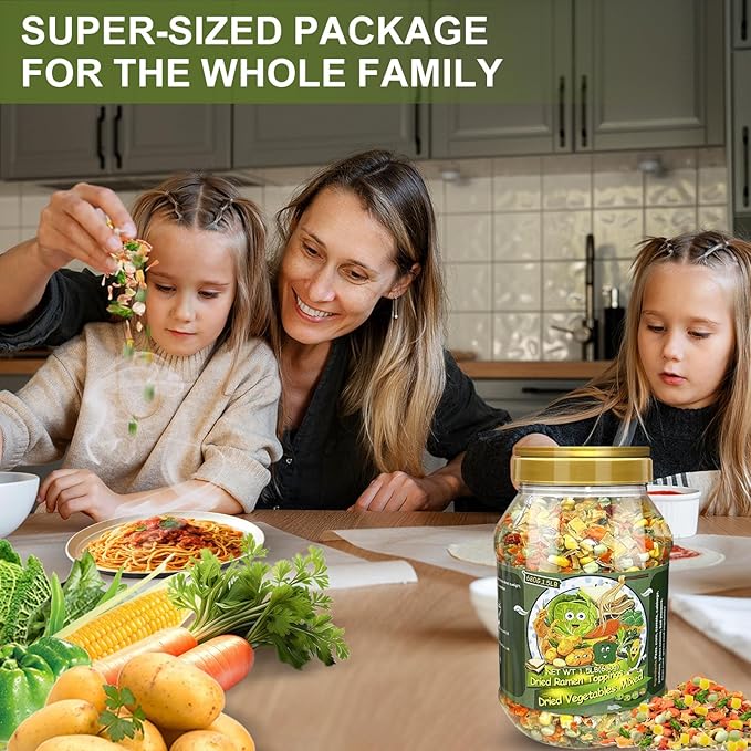 24Oz Mixed Ramen Toppings Dehydrated Soup, 680g All Natural Vegetable, 9 Freeze Dried Veggies for Noodles, Soups, Camping, and Emergency Food, Dry Vegetable Flakes, No Additives