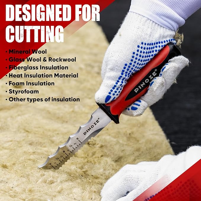 8" Insulation Knife, Stainless Steel Blade Insulation Cutter w/Laser Scale, Dual-Side Serrated Duct Knife Tool with Sheath for Cutting Heat Material Foam/Rockwool/Styrofoam, Garden Sod Cutter