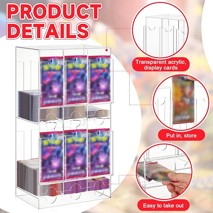 1 Pcs Acrylic Booster Pack Dispenser, Card Dispenser Storage and Organizer, for Trading Card, Booster Packs, Sports & More (Top and Bottom 6 Slots)