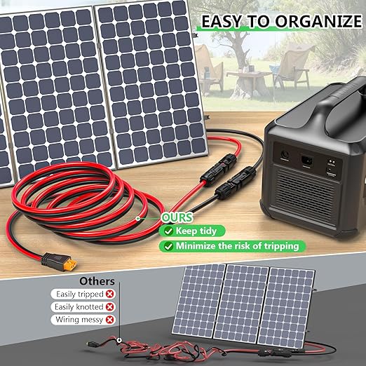Solar to XT60i Extension Cable 12AWG 50FT XT60i Female to Male Connector for RV Foldable Solar Panel, Portable Power Station, Solar Generator
