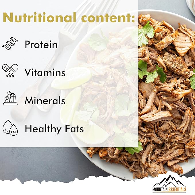 MOUNTAIN ESSENTIALS Freeze-Dried Shredded Pork ??Fully Cooked, Ready-to-Eat Meat | 10 Servings per Pouch | 7-Year Shelf Life | Ideal for Daily Meals, Camping, Emergency Preparedness & Survival | Made in USA | Pack of 1