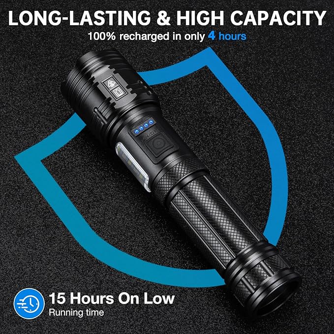 Flashlight Rechargeable 99,000 High Lumens, 2 Pack Super Bright Flash Light with 7 Modes, Waterproof Powerful Linternas, Multifunctional Handhedl Torch for Camping, Home