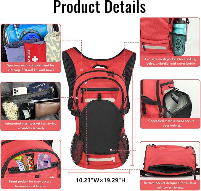 Zavothy 18L Multipurpose Hiking Backpack with 3L Water Bladder ??Durable Hydration Backpack with Insulated Bladder Compartment, Hidden Helmet Holder & Rain Cover ??for Hiking, Commuting, and Camping
