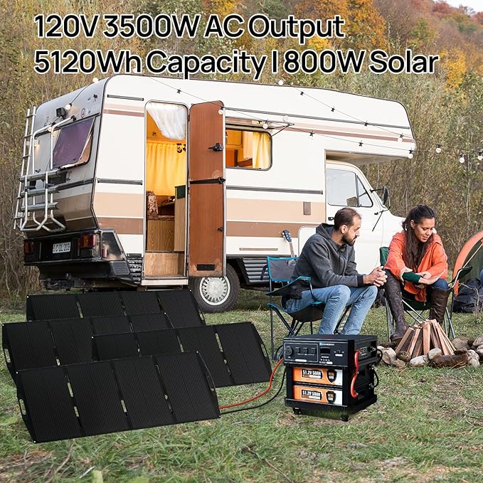 ECO-WORTHY 5120Wh SL3500 Stackable Power Station with 4×200W Portable Solar Panels, 120V 3500W AC Output Camping Kit Emergency Backup Home Blackout RV