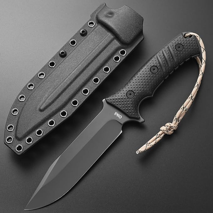 GTK2 Fixed Blade Knife AUS-10 Steel Blade Nylon Fiberglass Handle Full Tang EDC Tool Knifes for Outdoor Camping Survival Adventure Bushcraft (black)