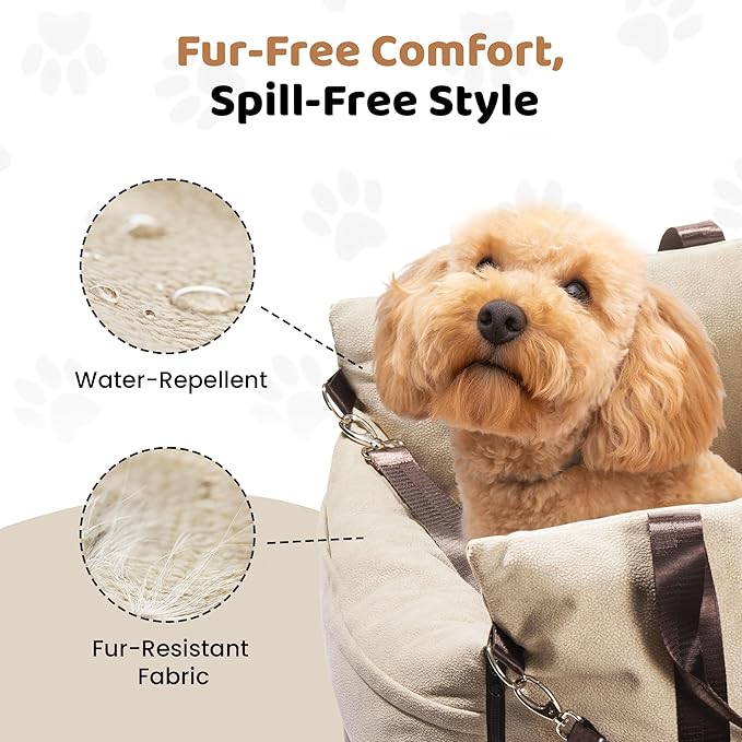 Booster Cozy Dog Car Seat for Medium Dogs, Soft Dog Bed for Car, Safety Travel Bed & Portable Pet Carrier, Removable & Washable with Storage Pockets, Clip-On Safety Belt