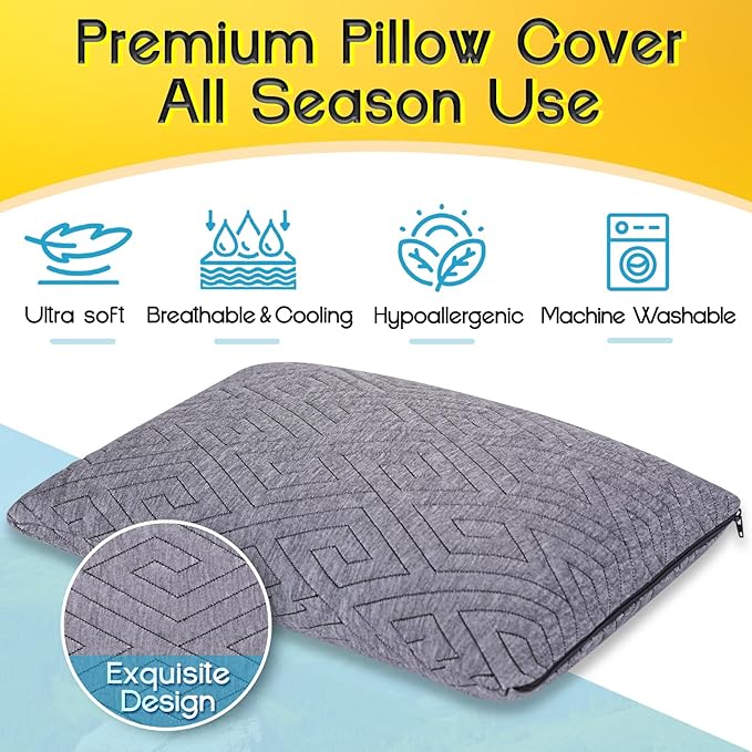 Travel Pillow for Sleeping Camping, Memory Foam Small Pillow with Breathable Cover for Backpacking, Airplane, Car (17.5 x 12 Inch)