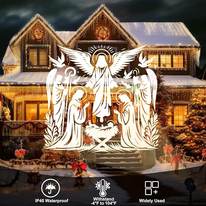 Treela Nativity Projector Lights Outdoor Indoor Dynamic Christmas Christian Decoration Outside LED Landscape Lamp for Holiday Halloween Garden Supplies
