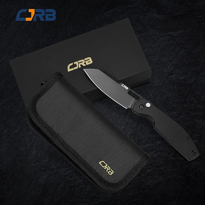CJRB Pocket EDC Knife Ekko(J1929) Button Lock Small Folding Knife AR-RPM9 Steel Blade and Black PVD Stainless Steel Handle Outdoor for Men Women