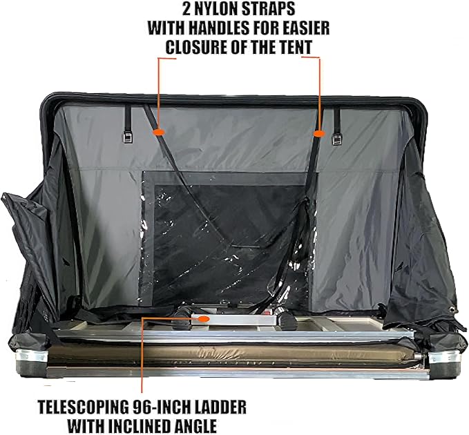 BIVVYY V2 Rooftop Hard Shell, Vehicle Mounted Pop Up Hardshell Roof Top Tent, Side Open Rooftop Tent with Rainflys for Van SUV Truck (4+ Person)