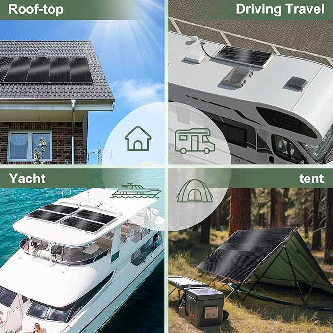 100W Semi-Flexible Solar Panel 12V Monocrystalline Ultra-Flexible Bendable Mono Off-Grid Charger for Marine RV Cabin Van Car Boat Curve Surfaces