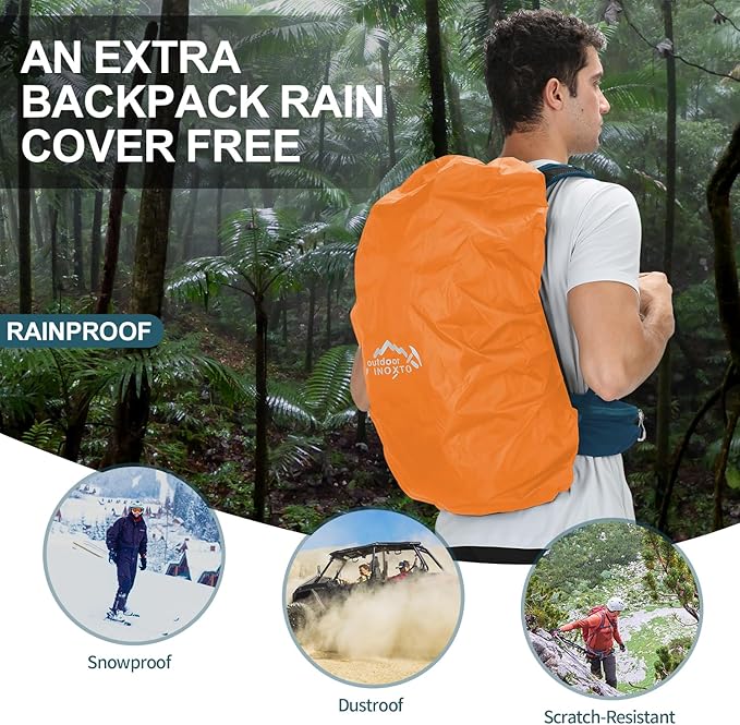 Hiking Backpack, Waterproof Hiking Daypack with 3L Water Bladder and Rain Cover, Lightweight Travel Camping Backpack for Men Women (Blue)