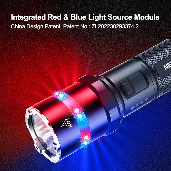 NEXTORCH P83 Rechargeable Flashlight High Lumens, 2100 Lumens Police Flashlight with Red and Blue Lights & Strobe & Ceramic Glass Breaker for Night Duty, Outdoor Adventure, Daily Use