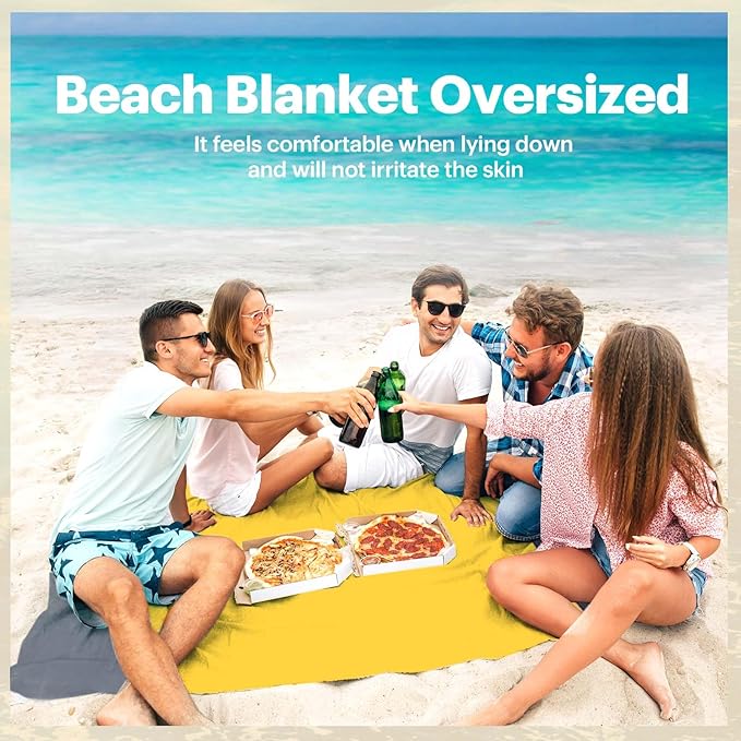 EASYFUN Beach Blanket Sandproof Oversized, 79''×83'' Extra Large Beach Mat, Portable Picnic Mat for Travel Camping Hiking, Lightweight Beach Essentials Family Water Resistant Mat Nylon 210T