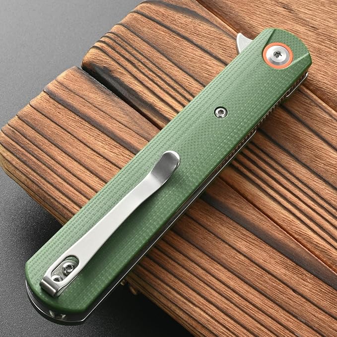 FF6 Folding Knife,D2 Steel Blade G10 Handle EDC Tool Knife for Camping,Hiking,Hunting,Fishing(Green)