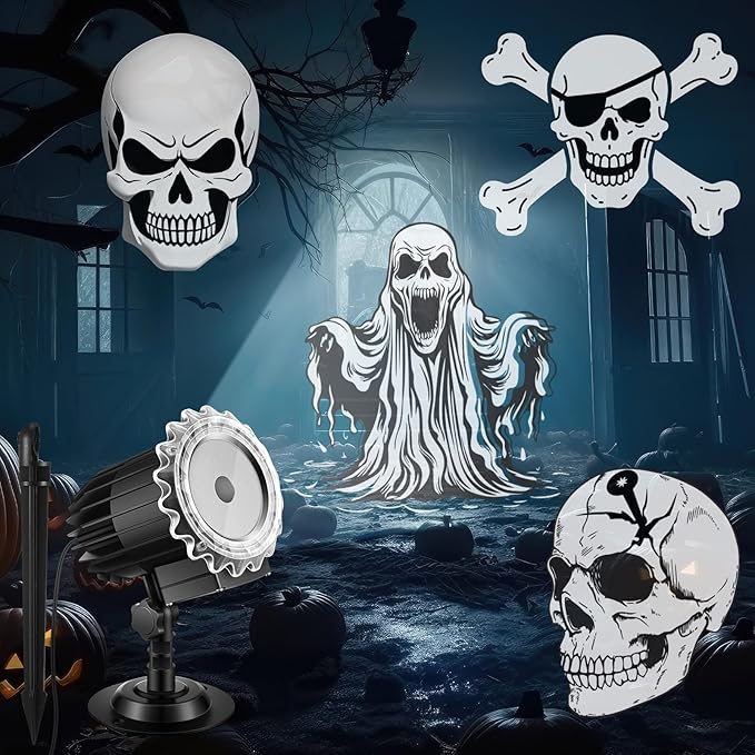 Tuanse Halloween Outdoor Projector Lights Halloween Laser Projector LED Flood Rotating Skull Light Holiday with Stars for Party Garden Landscape Decoration