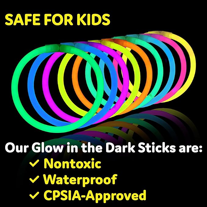 PartySticks Ultra Bright Glow Sticks Bulk Party Supplies 200 Pack - 8" Glow in the Dark Light Up Halloween Party Favors, Glow Decorations, Neon Party Necklaces and Bracelets with Connectors