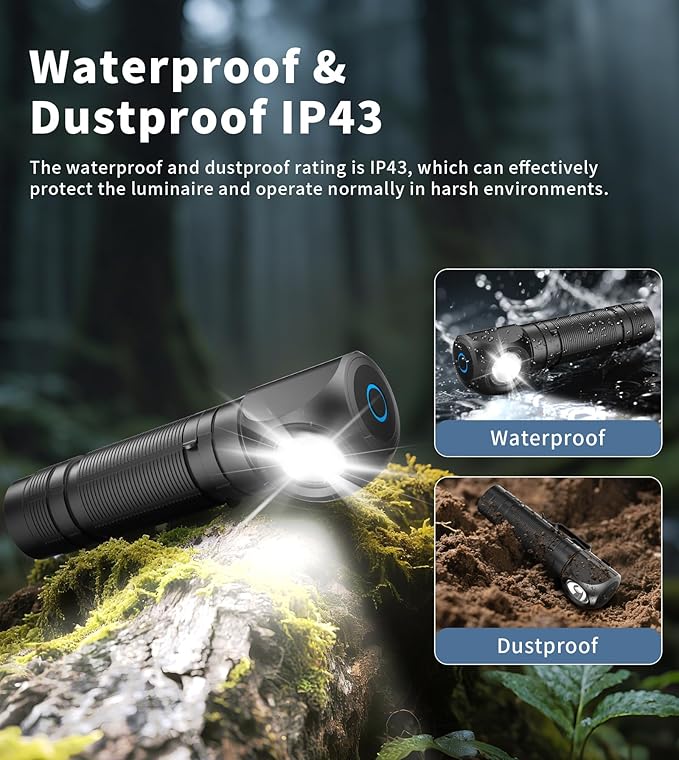 TONEOF Mini LED Flashlight Rechargeable,Magnetic High Lumens 4000 mAh EDC Flashlights,Tactical Grade Aluminum Waterproof Head Flashlight with Band for Camping,Emergency,Hiking,Keychain,Pocket