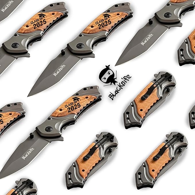 BlacKnife Pocket Knife For Men, Folding Pocket Knife with Wooden Handle and Clip – Stainless Steel and Ideal Knife for Camping, Hunting, DIY (Class of 2025)