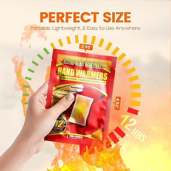 Hand Warmers Disposable 500/375/240/125/90/55/30 Pcs, Long-Lasting Up to 12 Hours for Warm Body, Safe Portable Hand Warmers for Camping, Fishing, Winter for Women Men Mom Dad