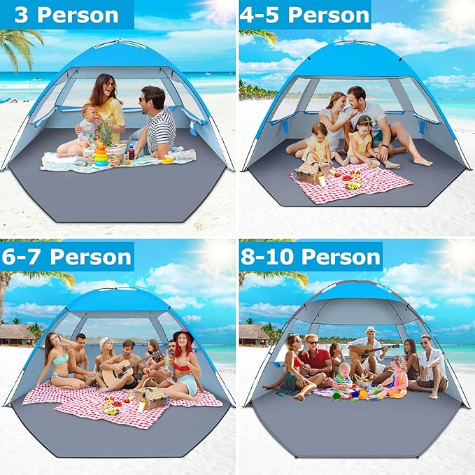 Gorich Beach Tent Sun Shelter for 3/4-5/6-7/8-10 Person with UPF 50ï¼?UV Protection, Lightweight & Easy Setup Beach Shade Canopy, Portable Beach Shade Tent Beach Cabana