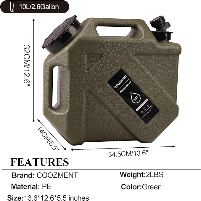 3.2 Gallon/5 Gallon Water Containers with Spigot, BPA Free Water Jug, Military Green Water Tank, Multifunction Water Storage Containers for Camping Outdoor Hiking,Emergency Stroage