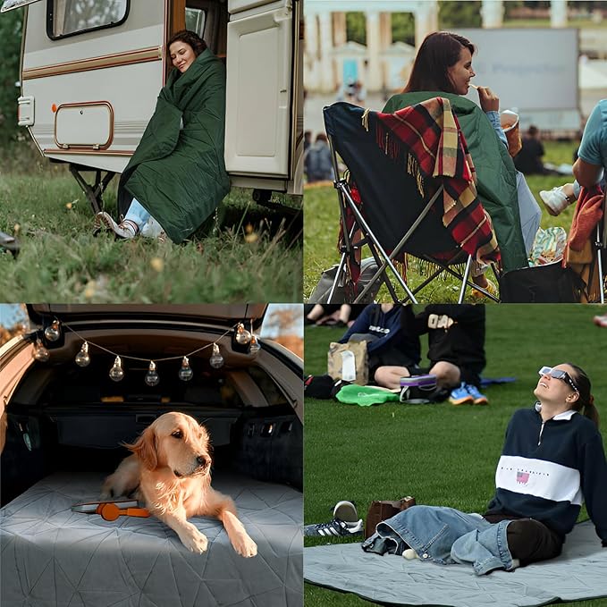 Outdoor Waterproof Blanket, Foldable Fleece Stadium Blanket for Outdoor Sports Event, Camping, Car, Pet, Picnics - Windproof, Wearable, Machine Washable 80" x 58" (Green)
