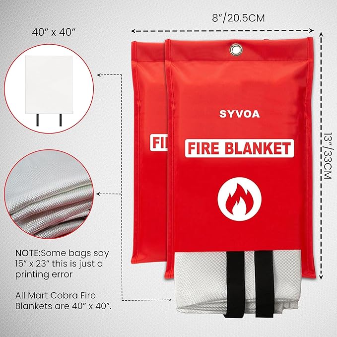 Emergency Fire Blanket for Home and Kitchen - 2-Pack Reusable Emergency Blankets | Fireproof Fibreglass Survival Fire Blankets Emergency for Home | Lightweight Rapid Fire Suppression Blanket - 40"x40"