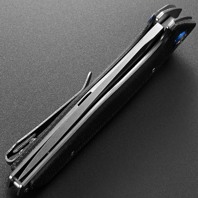 Eafengrow EF972 Folding Knife, D2 Steel Blade Micarta Handle Pocket Knife Folder for Outdoor Camping Hiking Working EDC Tool Knife(Black)