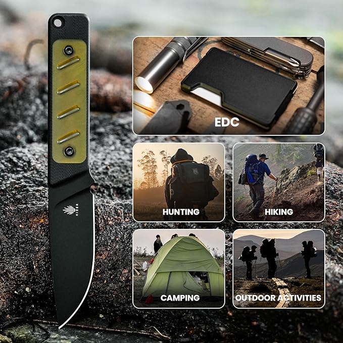 Kizer Smolt Fixed Blade Knife, 2.93 In D2 Steel Pocket Knife Drop Point Camping Fixed-blade Knives with Sheath, G10&PEI Handle Small EDC Fixed Knife for Men Women Outdoor Indoor 1063A4