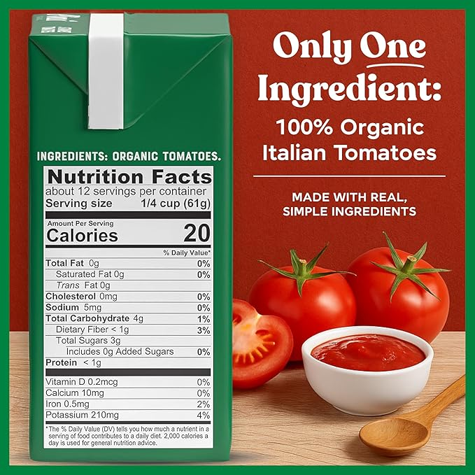 Pomì Organic Strained Tomatoes 26.46oz (Pack of 12)- Creamy, Velvety Puree - 100% Fresh Italian Tomatoes, Made in Italy - No additives, Kosher, Non-GMO, BPA-Free Carton, USDA Certified Organic