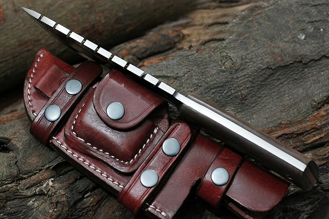 GCS Handmade D2 steel Hunting Knife G10 Handle Fixed Blade Knife Right Hand Scout Carry Buffalo leather Sheath and Sharpening Stone for Hunting Camping Survival and EDC