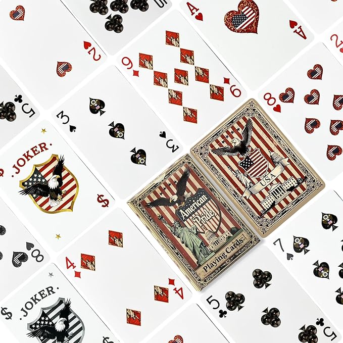 VZONE American Playing Cards,Standard Poker Deck, 100% Waterproof and Plastic Playing Cards Including Statue of Liberty, American Flag, Great Seal of The US