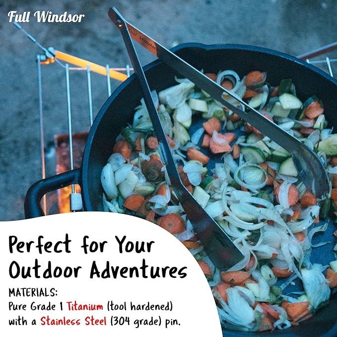 FULL WINDSOR - The Splitter Titanium Multi-Utensil Set ??Compact, Lightweight Silver Spork, Tongs, Spatula & Ladle ??Durable Cooking Kit for Camping, BBQ, Backpacking, Travel & Outdoor Adventures