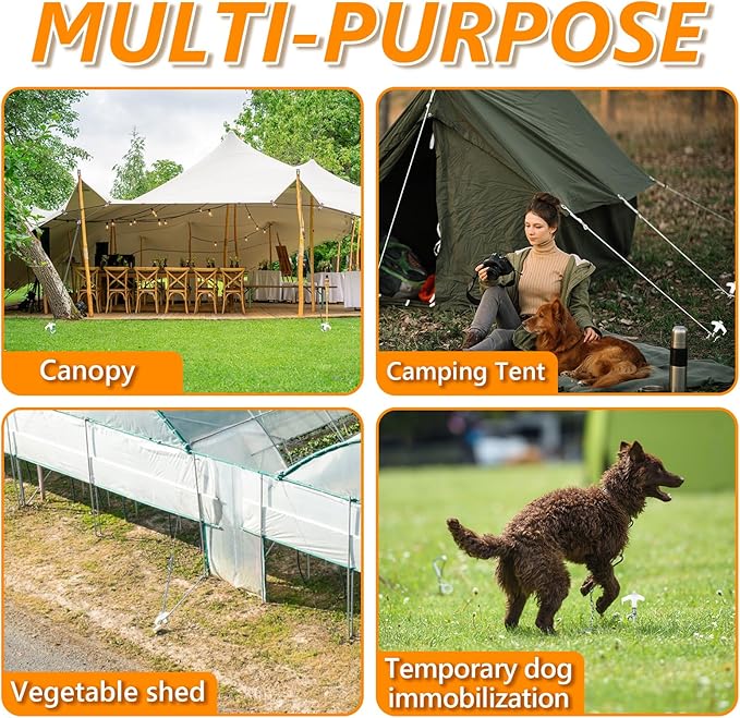 8" Screw in Tent Stakes Heavy Duty, Ground Anchors Screw in, Metal Threaded Tent Spikes, Camping Pegs for Canopies & Gardening Inflatable Decor (12 PCS Luminous)