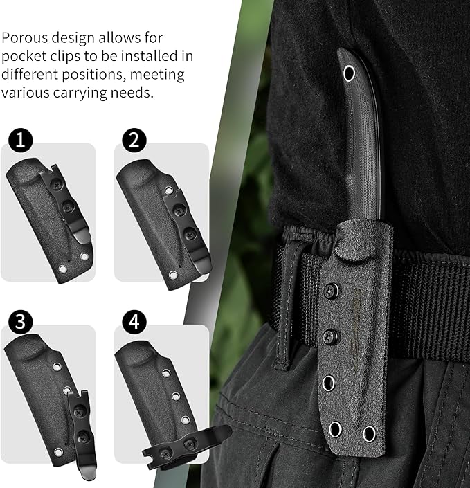 TONIFE Nova 2.68'' Blade Mini Neck Knife Full Tang Fixed Blade Knife with Kydex Sheath and Adjustable Paracord Lanyard for Camping Outdoor Survival Tool (Black+Black Titanium)