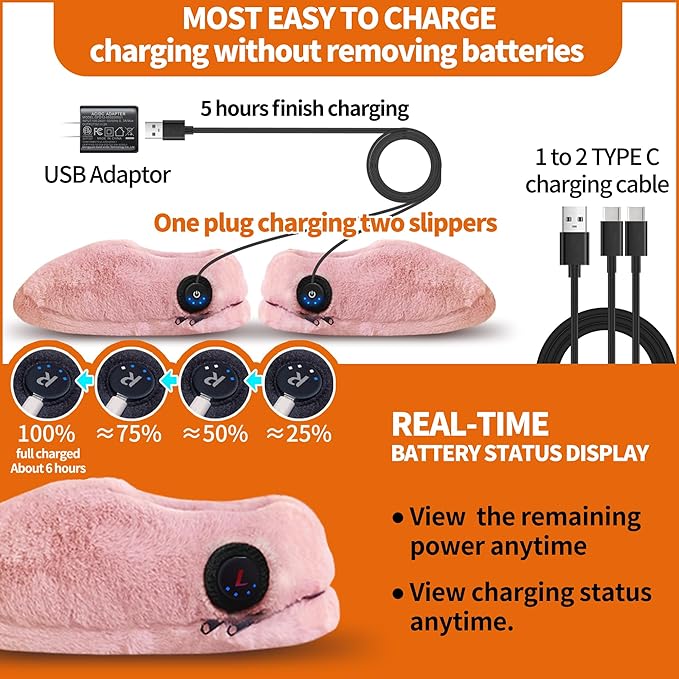 Rechargeable Walking Foot Warmer for Cold Feet, Cordless Graphene Heated Boots for Women Indoor, 4-8 Hours Heat, Washable & Removable, Electric Heated Slippers