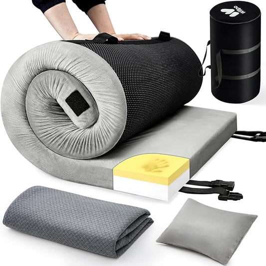 Willpo CertiPUR-US Memory Foam Camping Mattress with Travel Bag and 2 Interchangeable Covers, Lightweight Portable Sleeping Pad for Tents, Guest Beds, Home