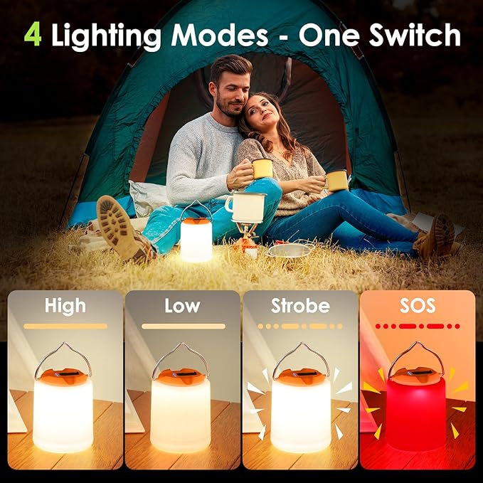 LED Camping Lantern, Rechargeable Camping Light, 4 Modes Outdoor Flashlights Lanterns with 1000LM, Water Resistant Portable Emergency Camp Light for Hurricane Hiking Survival Kits - Orange