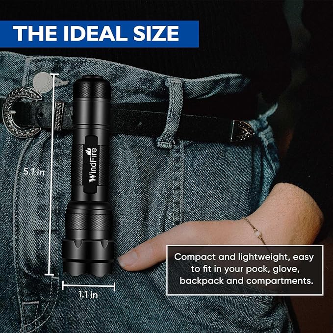 WINDFRIE 2 Pack LED Tactical Flashlights, Single Mode Handheld Flashlights, Bright EDC Emergency Small Flash Light, Water Resistance Portable LED Torches (Battery Not Include)