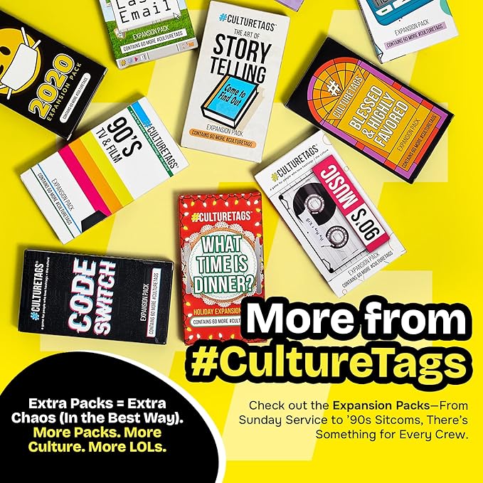 Culture Tags-Card Game for People Who Love Hashtags + Culture, Party Game Set, Gift for Family Fun or Virtual Play, Ages 13+ Years, CB Games