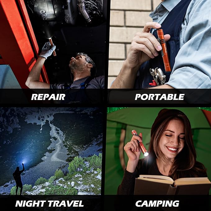 FORTO 3 Pack Pen Light 200 Lumen Pocket Flashlight, IP67 Waterproof and 2 Modes, with AAA Batteries Handheld Flash Lights for Inspection, Emergency(Orange)