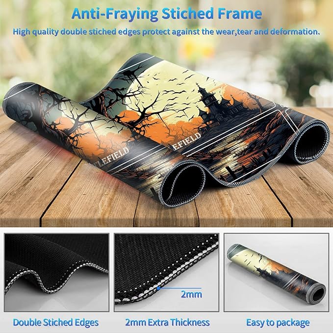 Playmat for MTG with Magic Zones, 24 x 14 inches Game Play Mat for MTG TCG, Trading Card Game Play Mat Desk Mats with Stitched Edges Non-Slip Base, Halloween Night B