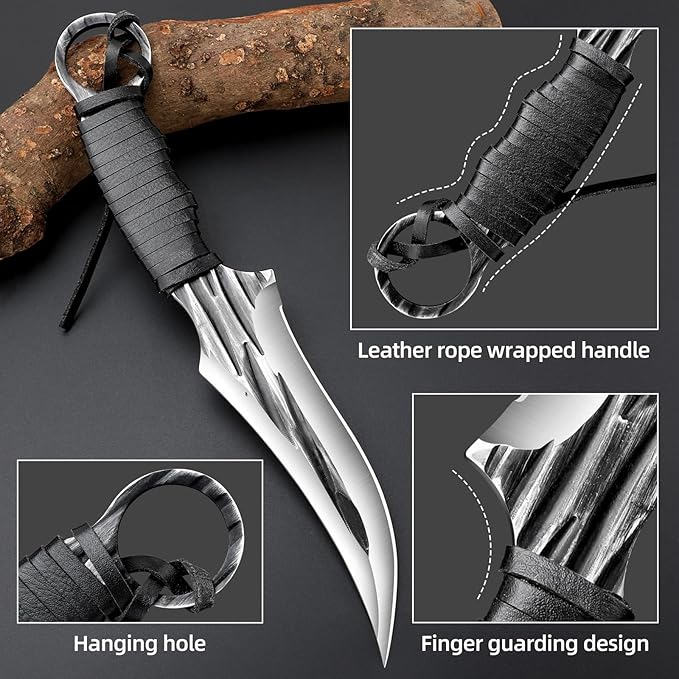 2 Piece Full Tang Handle Survival Tactical Knife Set with Sheath for Outdoor Camping Fishing,Fixed Blade Hunting Knife Survival Great gift for Men