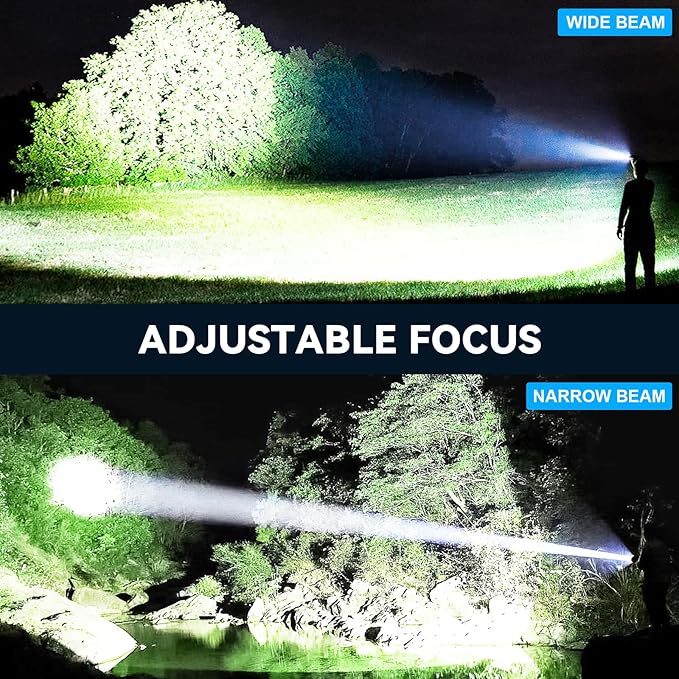 Flashlight Rechargeable LED High Lumens - 99,000 Lumens Super Bright Flashlights with 5 Modes, Adjustable,Waterproof Powerful Flash Light for Home, Camping(2 Pack)