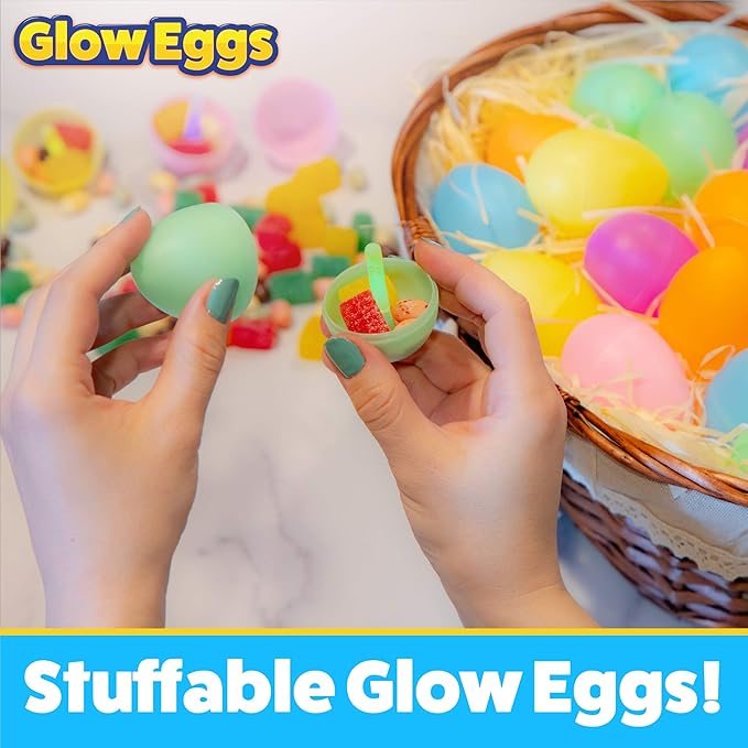PartySticks 24 Easter Glow Eggs & 72 Mini Glow Sticks 96pcs Total, Glow-in-The-Dark Kids Teens Adults Easter Basket Stuffers Fillers Gift, Egg Hunt Game Bulk Party Favors, Boys Girls Classroom Prizes