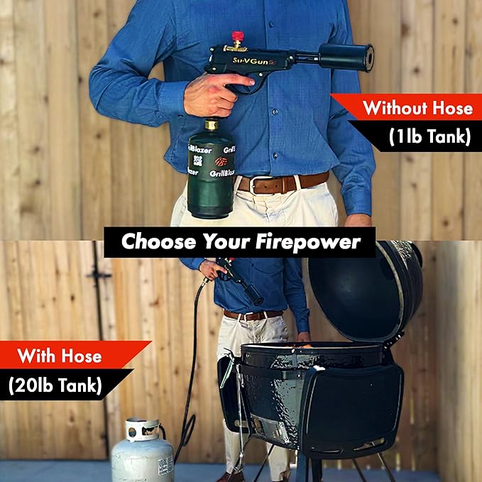 Grillblazer Su-VGun Propane Torch with Stand – High Power 240,000+ BTU Flame Thrower Gun for Instant, Steak Searing, Charcoal Ignition, Backyard BBQ, Campfire, Outdoor Cooking – Handheld Blowtorch